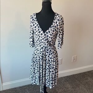 Free People Pradera Ivory Floral Print Long Sleeve Faux Wrap Belted Dress size S